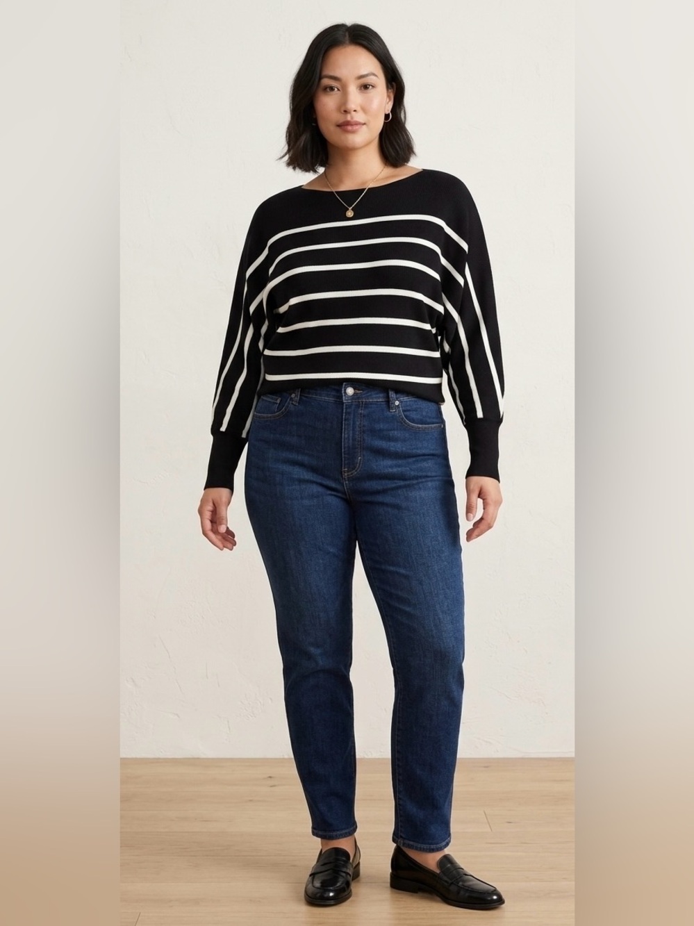 Magaschoni Striped Black and White Boatneck Dolman Sleeve Women's Sweater L